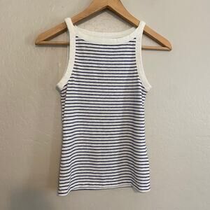 J Crew Womens Size XS Striped Linen Blend Tank Top Stretch Coastal Summer